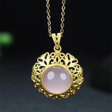 Hand-Carved Jade Copper Plated Pink Chalcedony Necklace Pendant