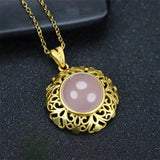 Hand-Carved Jade Copper Plated Pink Chalcedony Necklace Pendant