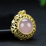 Hand-Carved Jade Copper Plated Pink Chalcedony Necklace Pendant