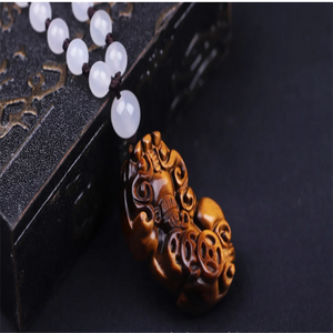 Hand-Carved Jade Money Pixiu Necklace Pendant for Luck Amulet