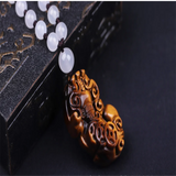 Hand-Carved Jade Money Pixiu Necklace Pendant for Luck Amulet