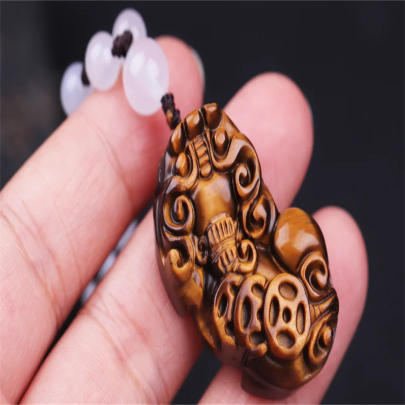Hand-Carved Jade Money Pixiu Necklace Pendant for Luck Amulet