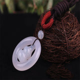Hand-Carved Round Ring Gourd Chalcedony Agate Necklace Pendant Jewelry