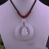 Hand-Carved Round Ring Gourd Chalcedony Agate Necklace Pendant Jewelry