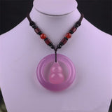 Hand-Carved Round Ring Gourd Chalcedony Agate Necklace Pendant Jewelry
