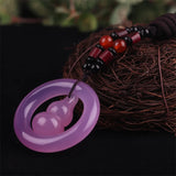 Hand-Carved Round Ring Gourd Chalcedony Agate Necklace Pendant Jewelry