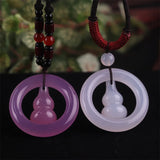 Hand-Carved Round Ring Gourd Chalcedony Agate Necklace Pendant Jewelry