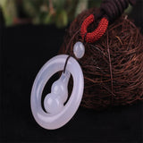 Hand-Carved Round Ring Gourd Chalcedony Agate Necklace Pendant Jewelry