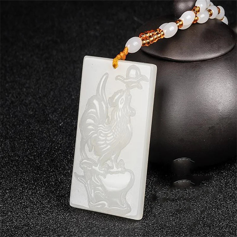 Hand-Carved Zodiac Chicken Tricolor Necklace Pendant Men Women Luck