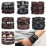 Retro Men's 5-Piece Cross Owl Leather Bracelet Set