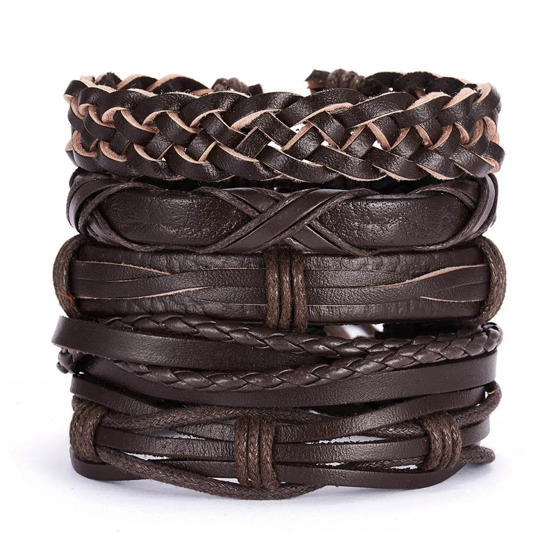 Retro Men's 5-Piece Cross Owl Leather Bracelet Set