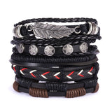Retro Men's 5-Piece Cross Owl Leather Bracelet Set