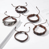 Retro Men's 5-Piece Cross Owl Leather Bracelet Set