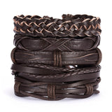 Retro Men's 5-Piece Cross Owl Leather Bracelet Set