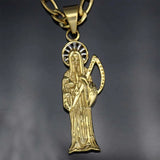 Stainless Steel Santa Muerte Pendant with Chain