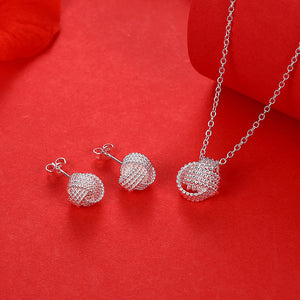 925 Sterling Silver Ball Necklace & Stud Earrings Set