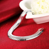 925 Silver Flat Snake Bone Bracelet 10MM