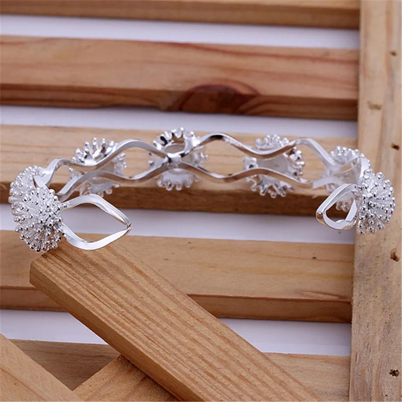 Fireworks Bangles 925 Sterling Silver Cuff Bracelet for Women