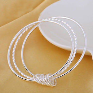 925 Sterling Silver Three Circles Bangle Bracelet for Women