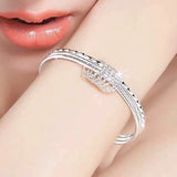925 Sterling Silver Three Circles Bangle Bracelet for Women