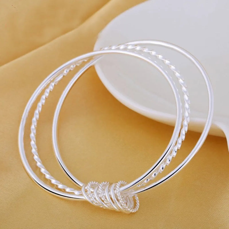 Three Circle Bangle 925 Sterling Silver Bracelet for Women