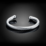 925 Silver Twisted Wire Bangle Cuff Bracelet for Women
