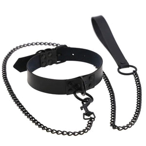 Sexy Rivet Spike Punk Collar Leather Lead Chain Choker Necklace