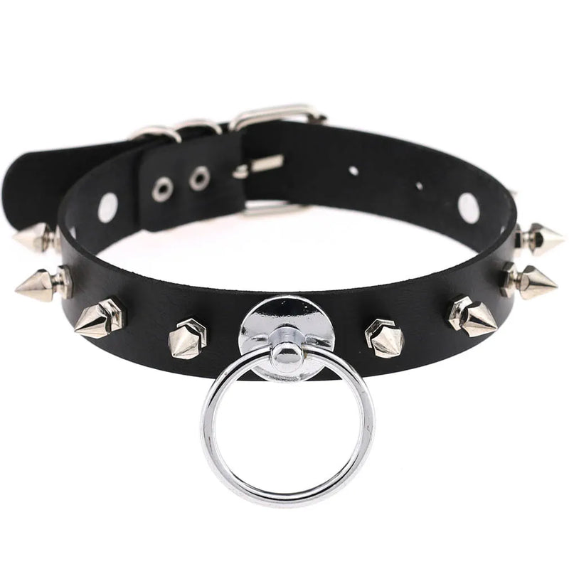 Sexy Rivet Spike Punk Collar Leather Lead Chain Choker Necklace