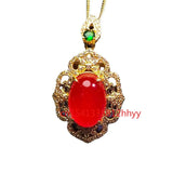 925 Silver Plated Red Agate Pendant Charm Hand-Carved Jewellery