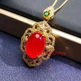 925 Silver Plated Red Agate Pendant Charm Hand-Carved Jewellery