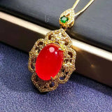 925 Silver Plated Red Agate Pendant Charm Hand-Carved Jewellery