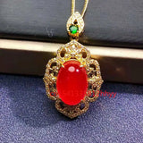 925 Silver Plated Red Agate Pendant Charm Hand-Carved Jewellery