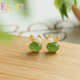 Hotan Jade Rabbit Earrings Female Creative Cartoon Gift S925 Silver Plated