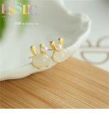 Hotan Jade Rabbit Earrings Female Creative Cartoon Gift S925 Silver Plated