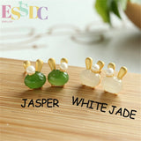 Hotan Jade Rabbit Earrings Female Creative Cartoon Gift S925 Silver Plated