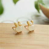 Hotan Jade Rabbit Earrings Female Creative Cartoon Gift S925 Silver Plated