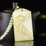 Hotan Jade Zodiac Tiger Pendant Amulet Natural Necklace Carved Jewelry