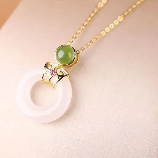 Hotian Jade Pendant Women's Inlaid Jue Suet Peace Buckle