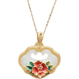 Hotian Jade Pendant Women's Silver Retro Chinese Enamel Necklace