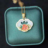 Hotian Jade Pendant Women's Silver Retro Chinese Enamel Necklace