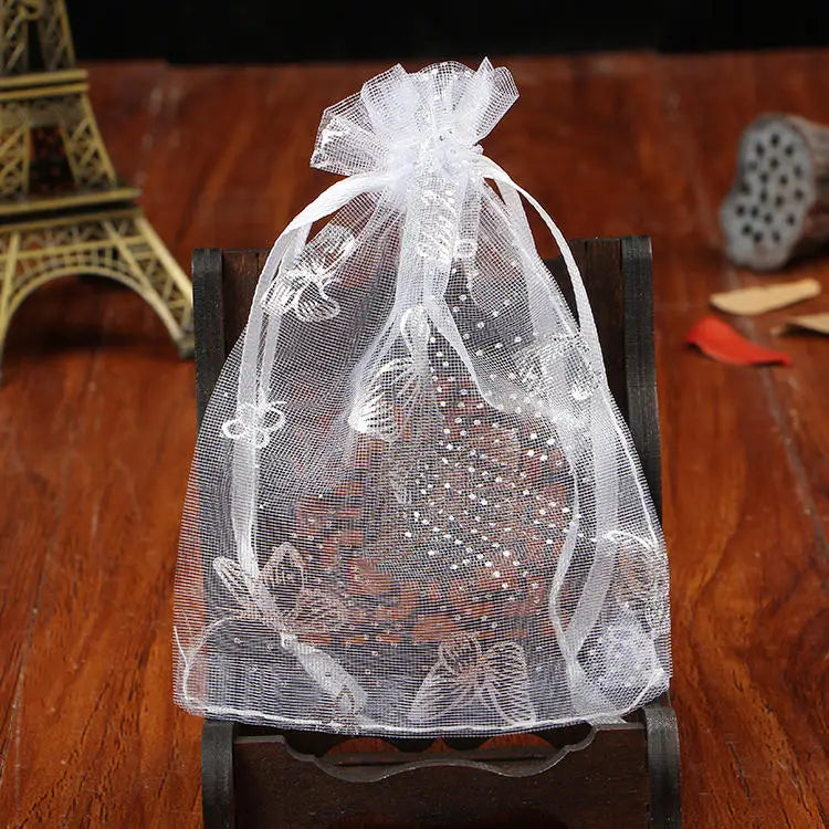 100pcs Small Organza Bags 9x12cm Christmas Drawstring Gift Bag