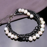 Layered Natural Pearl Spinel Charm Bracelet for Women