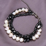 Layered Natural Pearl Spinel Charm Bracelet for Women