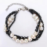 Layered Natural Pearl Spinel Charm Bracelet for Women