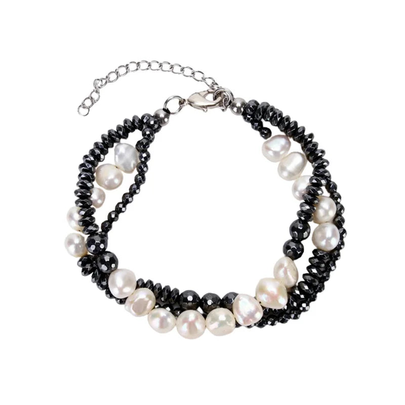 Layered Natural Pearl Spinel Charm Bracelet for Women