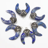 Sodalite Stone Bull Horn Crescent Moon Necklace Pendant DIY Charms Jewelry