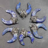 Sodalite Stone Bull Horn Crescent Moon Necklace Pendant DIY Charms Jewelry