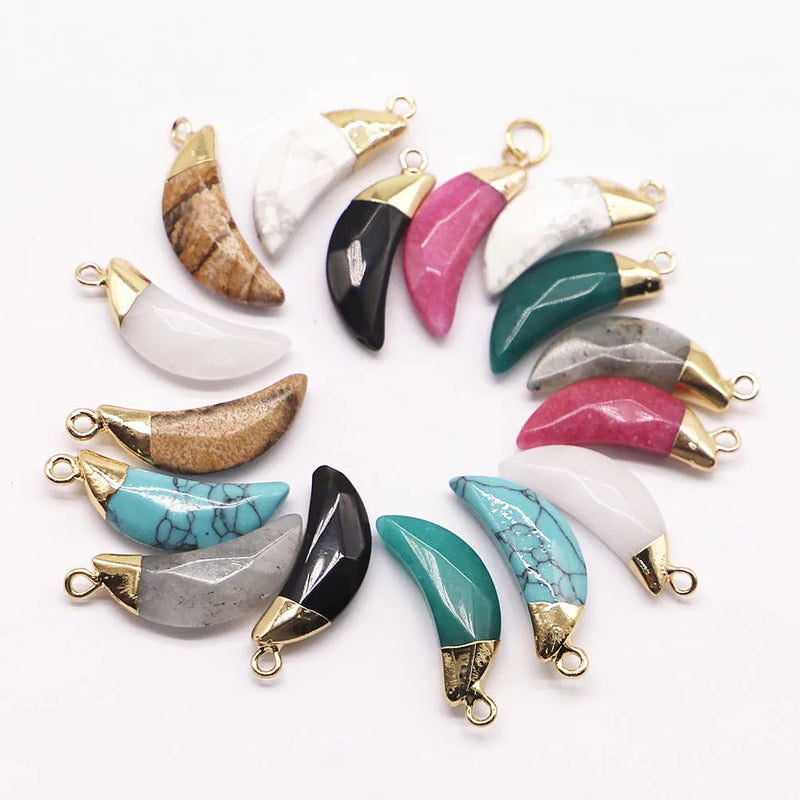 Natural Stone Moon Necklace Pendant Mixed Charm DIY Jewelry Making