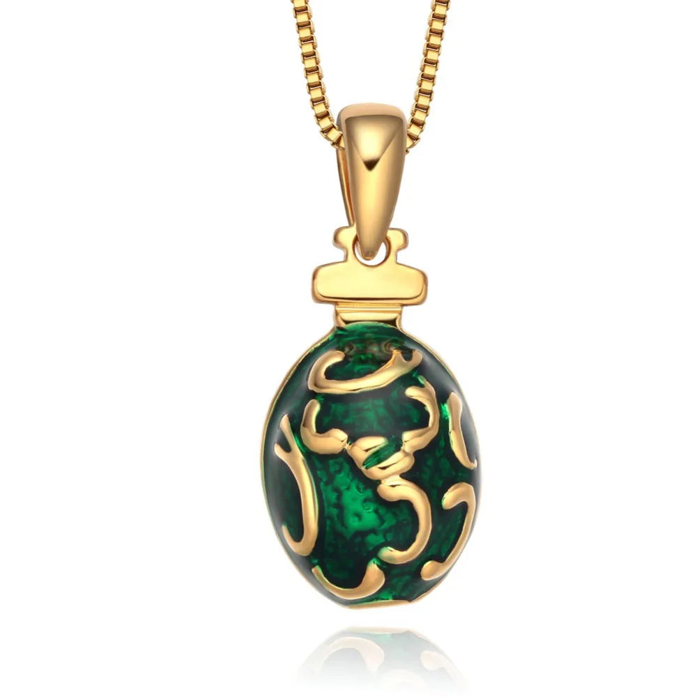 Mini Brass Egg Pendant Crystal Necklace