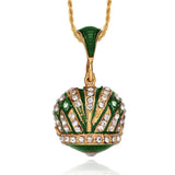 Vintage Egg Crown Pendant Charm Necklace with Rhinestones